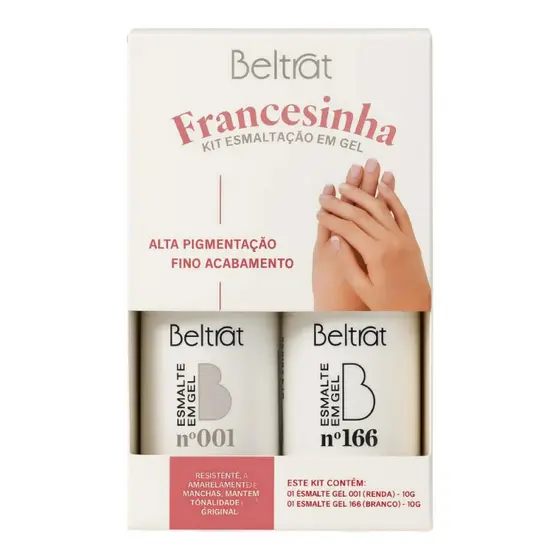 Kit Beltrat Francesinha Esmalte em Gel Branco 166 + Renda 001 10ml Alta Cobertura e Brilho