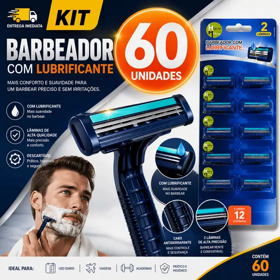 KIT BARBEADOR 60/48/24/12 Barbeador Descartável com Lubrificante Premium