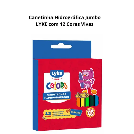 Canetinha Hidrográfica Jumbo  com 12 Cores Vivas - LYKE