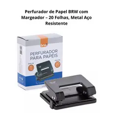 Perfurador de Papel com Margeador – 20 Folhas - Metal Aço Resistente - BRW