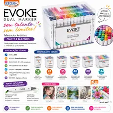 Marcador artístico evoke dual marker estojo com 24, 36, 48 e 80 Cores - BRW
