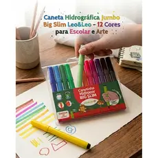 Caneta Hidrográfica Jumbo Big Slim Leo&Leo - 12 Cores para Escolar e Arte