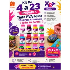 Kit De 4 A 23 Unidades De Tinta PVA Fosca 37ml Para Artesanato - Todas As Cores - DacArt