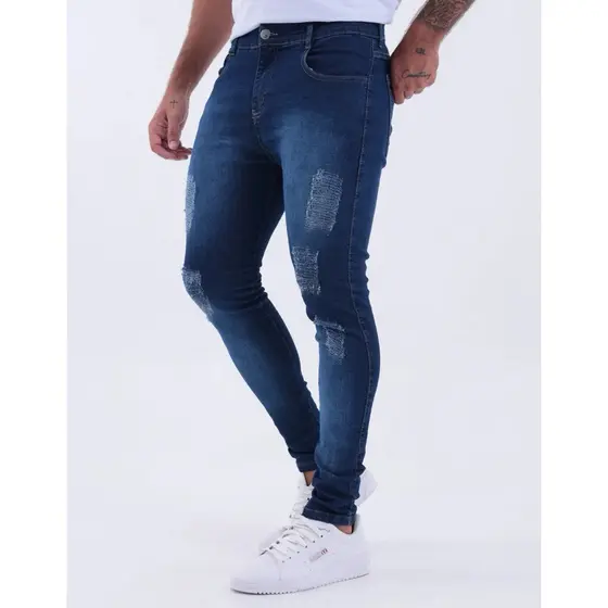 Calça Jeans Masculina Azul Marinho Escuro - Elasticidade Alta, Modelagem Skinny