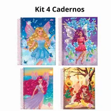 Kit's  Caderno Espiral Capa dura 10 Materias Conto de Fada Feminino Menina