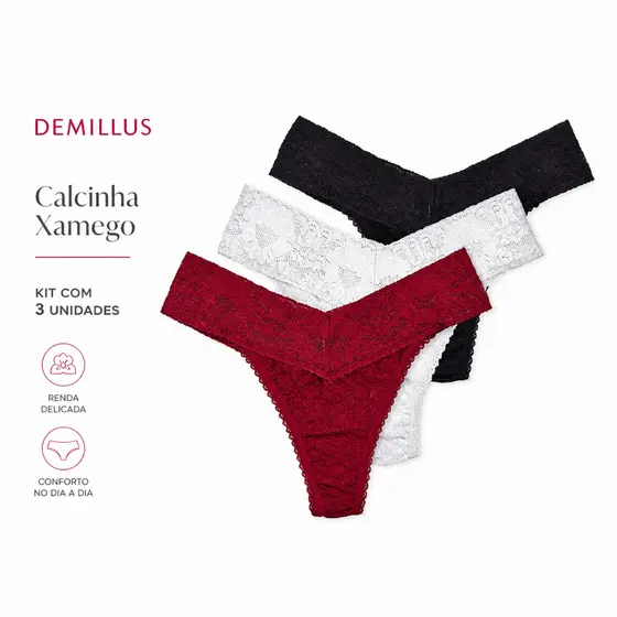 Kit 3 Calcinhas Xamego Demillus Renda Feminina Original Conforto