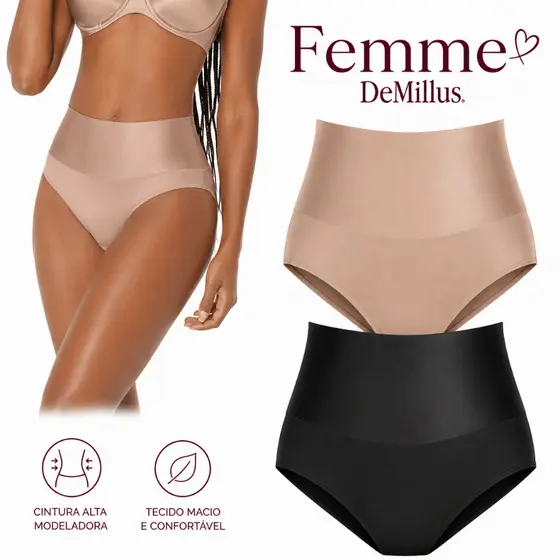 Calcinha Femme Cavada DeMillus Cintura Alta Cavada Confortável Original 056015