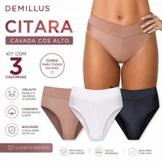 Kit com 3 Calcinhas Citara Cavada Demillus Cós Alto 26065 Original Conforto Cós Alto