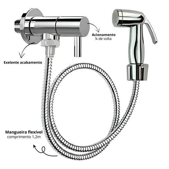 Ducha Higiênica Cromada ABS com Registro  Resistente, Leve e Fácil de Instalar