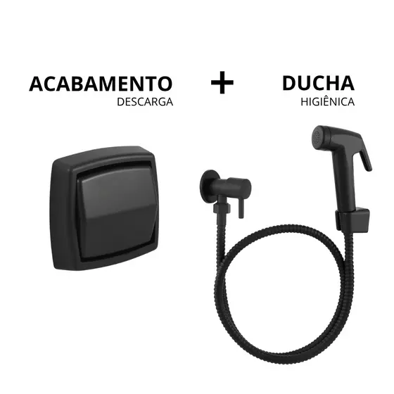 Kit Banheiro Preto Fosco Luxo com Ducha Higiênica e Acabamento de Descarga Premium em ABS