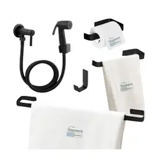 Kit Banheiro Preto 4 Peças Alumínio + Ducha Higiênica ABS Completa