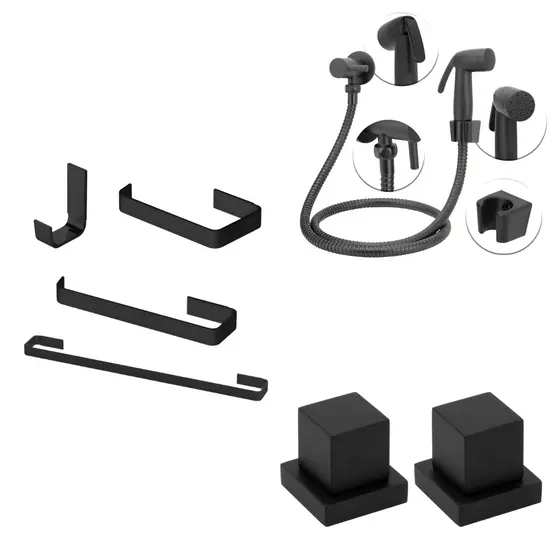 Kit Banheiro Preto Fosco Luxo com Ducha Higiênica e Acabamento Padrão Deca