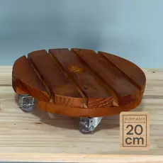Suporte de Madeira Redondo 20cm Móvel com Rodinhas de Silicone p/ Vaso de Planta Prático Resistente