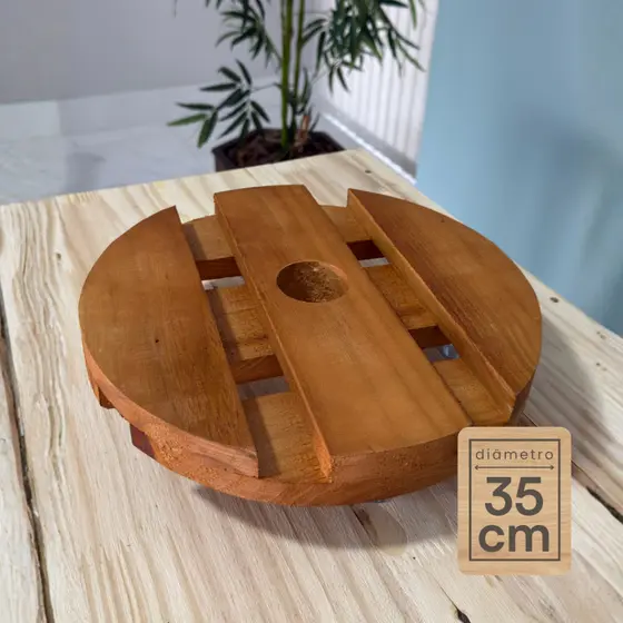 Suporte de Madeira Redondo com Rodinhas Cristal 35 cm para Vaso de Planta Interno e Externo