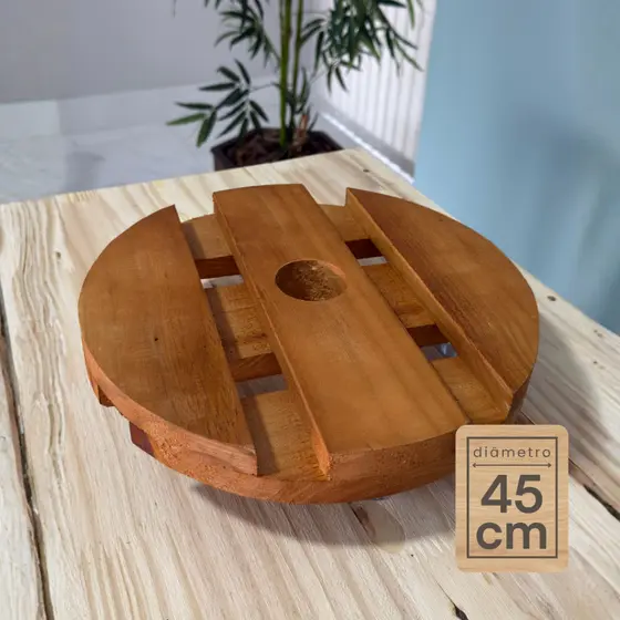 Suporte de Madeira Redondo com Rodinhas Cristal 45 cm para Vaso de Planta Interno e Externo