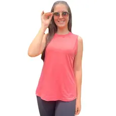 Regata Feminina Gola Redonda Modelagem Alongada Proteção UV Camiseta Regata Feminina Academia