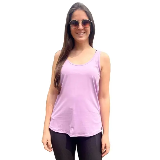 Regata Feminina Gola Larga Proteção UV50+ Barra Arredondada Camiseta Regata Feminina Academia Fitness