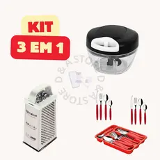 Kit Completo de Cozinha Ralador Inox 4 Faces Mini Processador Manual Jogo de Talheres 25 Peças