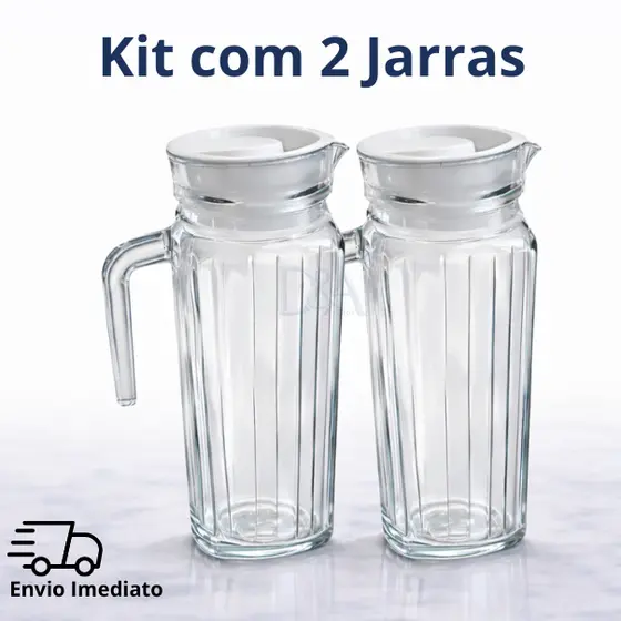 Kit 2 Jarra de Vidro Suiça 1L com Tampa Água Suco Vidro Resistente