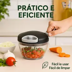 Triturador Processador Manual de Temperos Alho Legumes Frutas Alimentos 500ml – 3 Lâminas Portátil