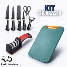 Kit Churrasco Conjunto De Facas Tábua Amolador Profissional Tesoura E Descascador