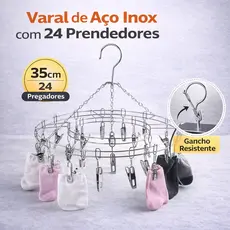 Varal Inox 24 Prendedores Roupa Bebe Calcinha Cueca