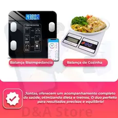 Kit 2 Balanças Digitais Balança de Cozinha Alta Precisão + Balança Bioimpedância Inteligente Ideal Para Seu Dia A Dia
