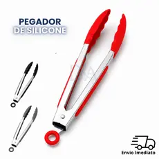 Pegador De Silicone E Inox 21Cm Multiuso Ideal Para Churrasco, Saladas, Massas E Frituras