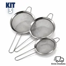 3 Peças Peneira Coador Em Aço Inox Para Cozinha 3 Tamanhos 8/10/12CM