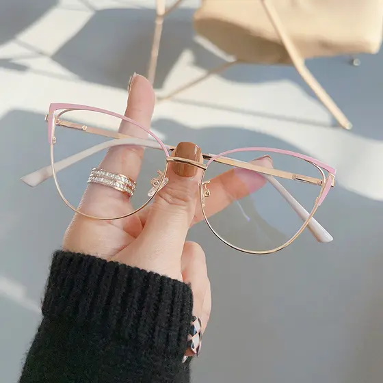 Óculos De Metal Olho De Gato Da Moda Femininos Com Bloqueio De Luz Azul