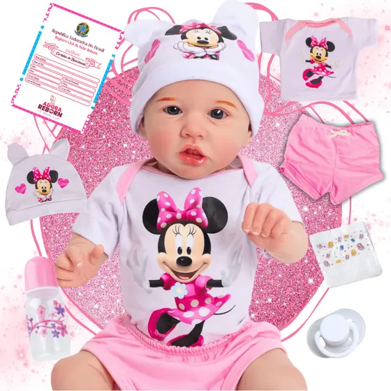 Bebê Reborn Minnie Boneca Saskia Realista Recém-Nascida Corpinho Silicone Promoção