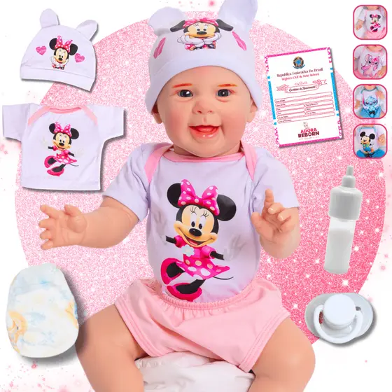 Bebê Boneca Reborn Realista Minnie 100% Silicone Pode Dar Banho Envio Imediato