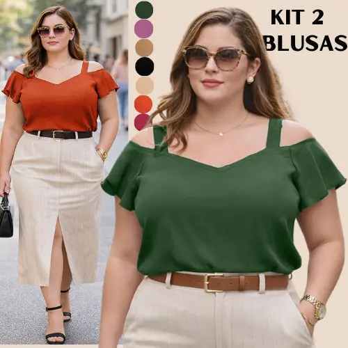KIT 2 BLUSAS PLUS SIZE FEMININAS COM ALÇA MANGA CURTA BLUSA MODA FEMININA GORDA FESTA BLUSINHAS FEMININO ELEGANTE SOCIAL