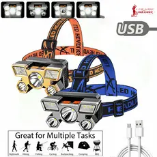 Lanterna de Cabeça USB Recarregável à Prova D'Água 5 LED Super Brilhante, 4 Modos