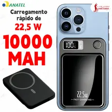 Power Bank MagSafe 10000 mAh com Tela - Carregador Sem Fio por Indução para Celular Android e iPhone