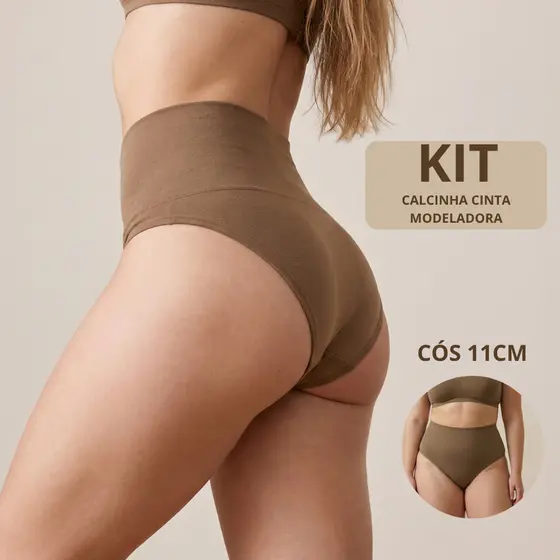 Kit 2/4/6 Calcinha Cinta Modeladora Cós Alto 11Cm Conforto Empina Bumbum Não Marca Comprime A Barriga Pós Parto