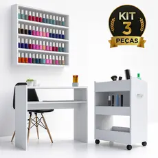 Kit Mesa Manicure + Expositor De Esmaltes + Carrinho Auxiliar Studio Nail Designer