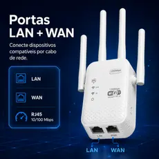 Repetidor Wifi 1200Mbps Banda Dupla 2.4G+5G Extensor Sinal 4 Antenas Alta Velocidade WPS AP Jogos 4K Casa Escritório