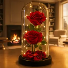 Luminária Rosa Encantada Led Na Cúpula Presente Romântico