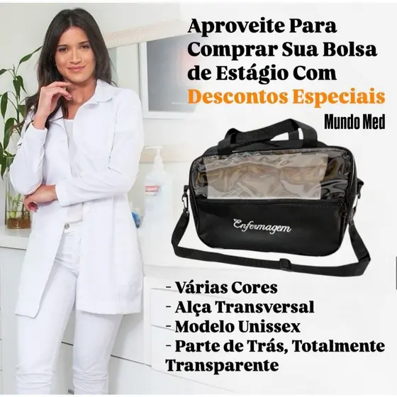 Bolsa Enfermagem Transparente Para Estágio Várias Cores Unissex
