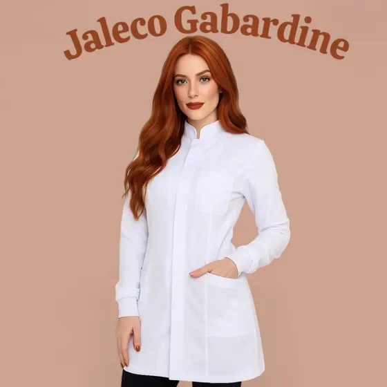 Jaleco Feminino Gabardine Acinturado Punhos  Gola Padre