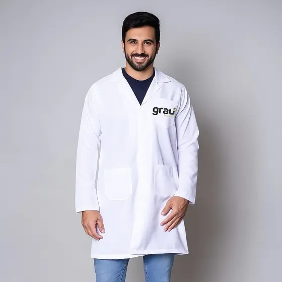 Jaleco Masculino Grau Tecnico Bordado Oxford Manga Longa Enfermagem