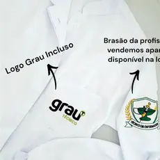 Jaleco Grau Tecnico Bordado Feminino Com Botão Elástico Acinturado, Manga Longa Branco