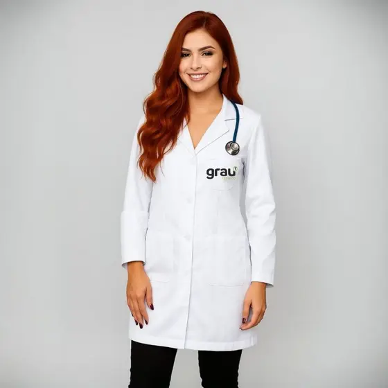 Jaleco Feminino Grau Tecnico Bordado Personalizado Manga Longa Oxford Branco