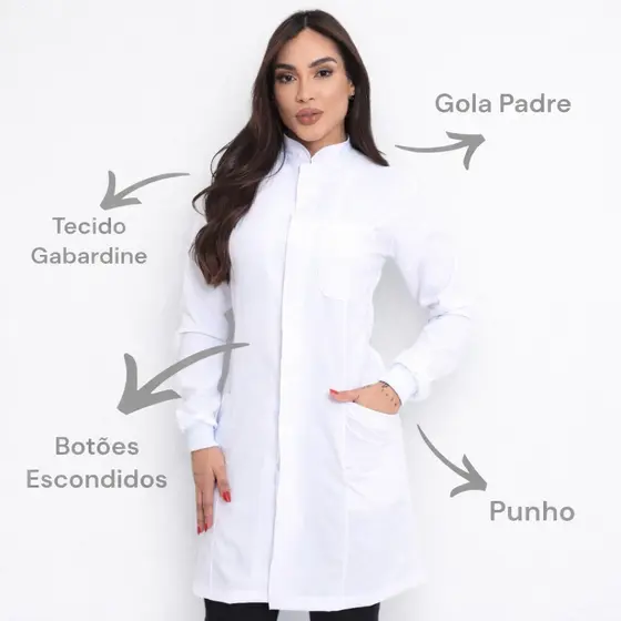 JALECO FEMININO GABARDINE BRANCO ENFERMAGEM