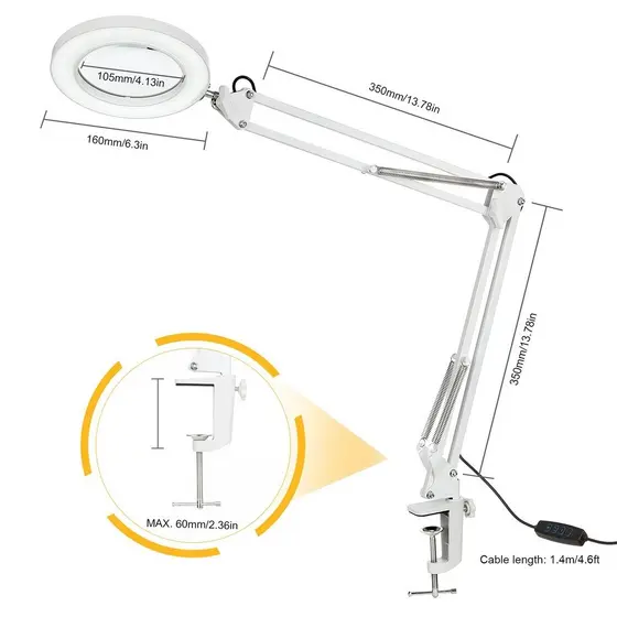 Luminária de Mesa Articulada Led Ring Light com Aumento 8x + Garra Escritório