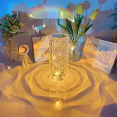 Luminária de mesa de cristal LED com três cores de luz projetor com USB