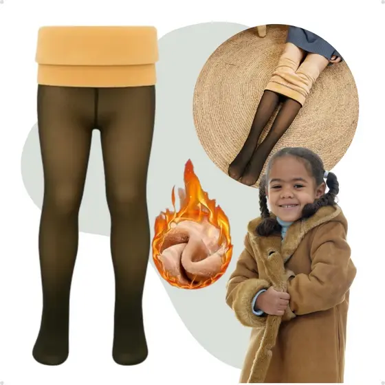 Meia Calça Infantil menina Térmica e fio 80 Forrada Peluciada Translúcida de Lã Super Elástica Slim