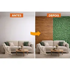 Papel De Parede Lavável Adesivo Folhagem e Estilo Madeira realista Folhas Verdes auto Colante Impermeavel