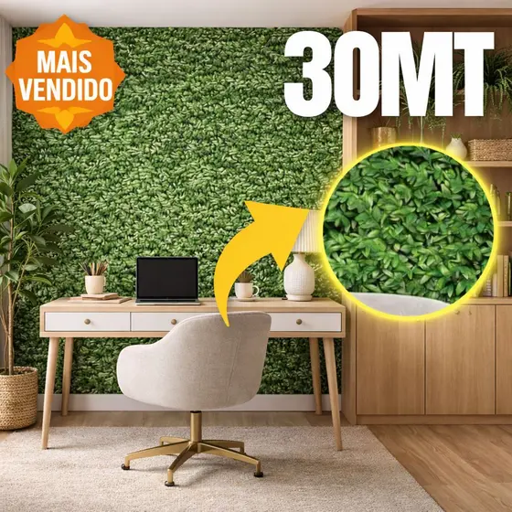 30 Metros de Papel de Parede Modelo 3D Hera Folha Verde Adesivo Autocolante para Sala, Quarto Todos Ambientes